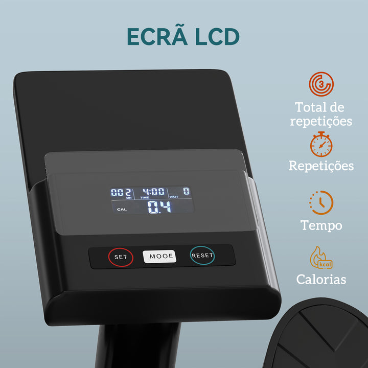 Máquina de Remo para Casa 12 Níveis de Resistência Hidráulica Máquina de Remo com Ecrã LCD para Treino de Fitness em Casa ou Ginásio Capacidade 130 kg Preto