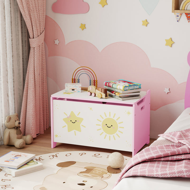 Baú Brinquedos Infantil 53 L Caixa de Arrumação Brinquedos Organizador Brinquedos com Tampa Rebatível Pistão a Gás para Livros Roupas 60x37x39 cm Rosa