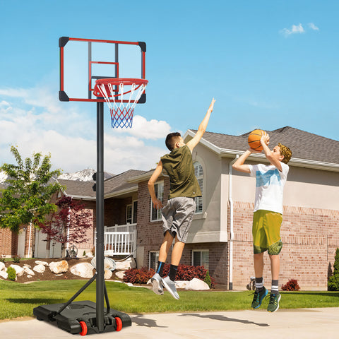 SPORTNOEW Tabela de Basquetebol com Altura Ajustável 178-208 cm Rodas Cesta de Basquetebol para Crianças acima de 6 Anos com Base Recarregável para Exterior 75x56x210-240 cm Vermelho e Preto