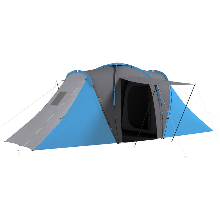 Tenda de Campismo Familiar para 4-6 Pessoas com 2 Dormitórios Tenda de Campismo Grande Impermeável 3000 mm com Bolsa de Transporte 555x225x190 cm Cinza e Azul