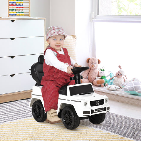Carro de Passeio Carro Andador para Crianças acima de 12 Meses Mercedes G350 com Buzina Capô Removível Encosto e Suporte de Proteção 85,5x40,5x95cm Branco