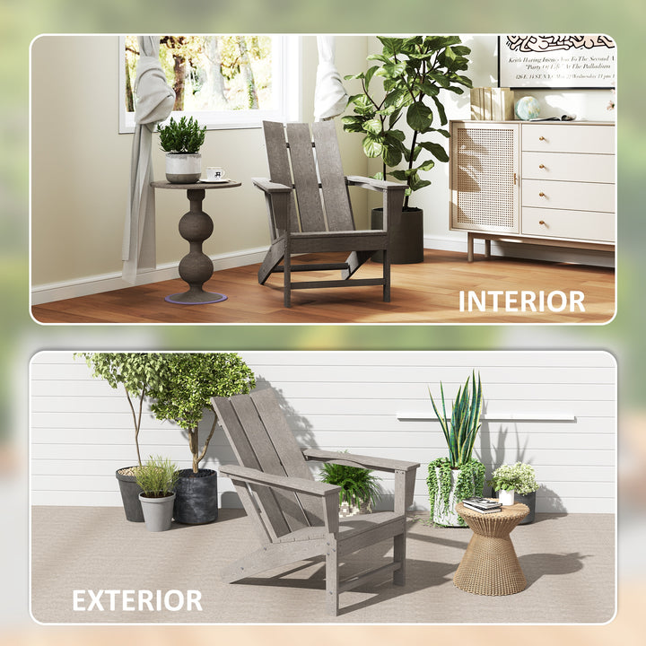 Cadeira Adirondack de Exterior Cadeira de Jardim com Assento Extra Largo Carga 120 kg para Pátio Varanda 75x83x90 cm Cinzento Escuro