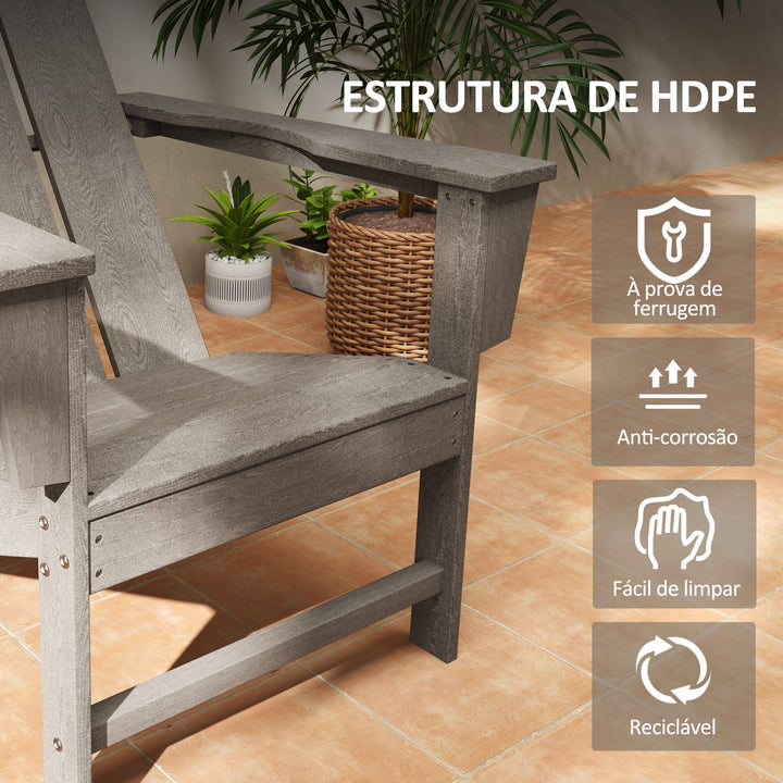 Cadeira Adirondack de Exterior Cadeira de Jardim com Assento Extra Largo Carga 120 kg para Pátio Varanda 75x83x90 cm Cinzento Escuro