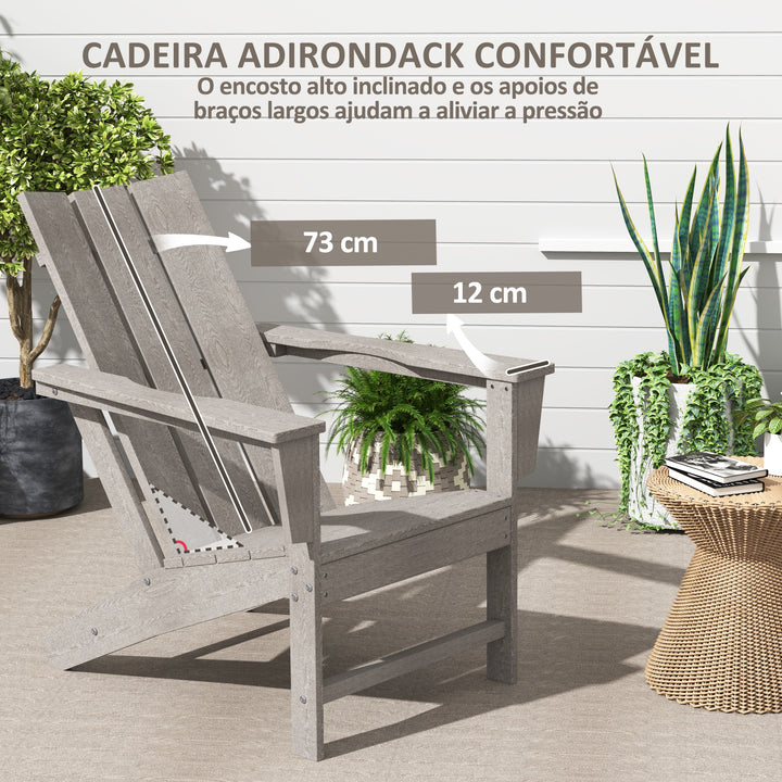 Cadeira Adirondack de Exterior Cadeira de Jardim com Assento Extra Largo Carga 120 kg para Pátio Varanda 75x83x90 cm Cinzento Escuro