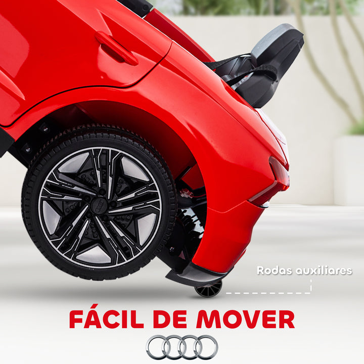 Carro Elétrico AUDI RS E-Tron GT para Crianças de 3-6 Anos Carro de Bateria 12V com 2 Motores Controlo Remoto Faróis LED Buzina Música USB e Abertura de Porta 3-5km/h 103x58x41 cm Vermelho
