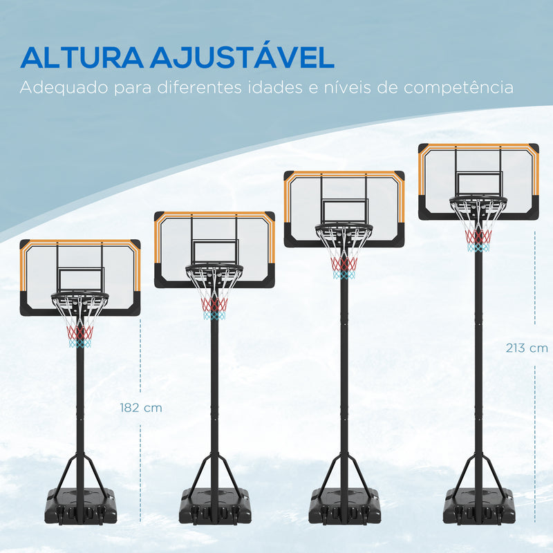 Tabela de Basquetebol de Exterior com Altura Ajustável 235-264 cm Tabela de Basquetebol com Suporte para Bola Rodas e Base Recarregável Preto