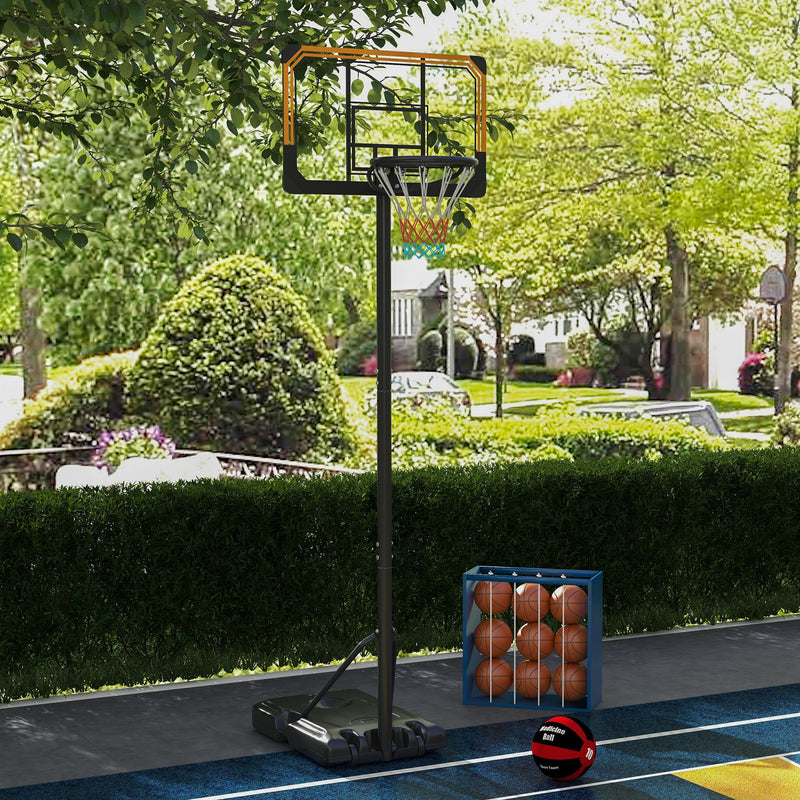 Tabela de Basquetebol de Exterior com Altura Ajustável 235-264 cm Tabela de Basquetebol com Suporte para Bola Rodas e Base Recarregável Preto