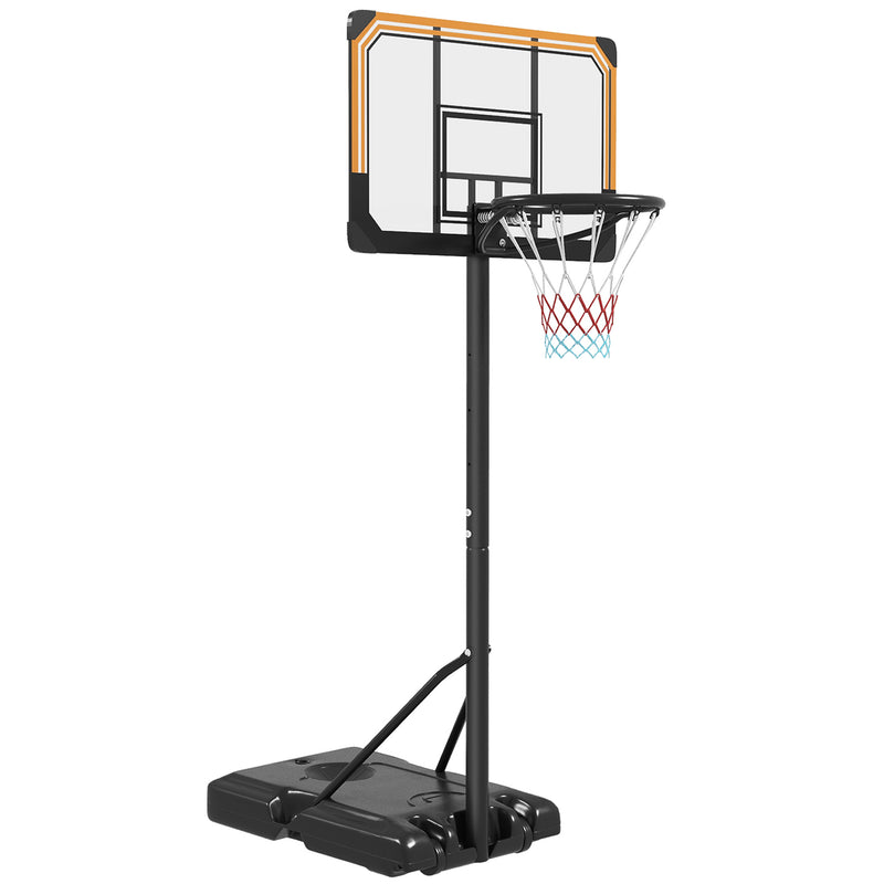 Tabela de Basquetebol de Exterior com Altura Ajustável 235-264 cm Tabela de Basquetebol com Suporte para Bola Rodas e Base Recarregável Preto