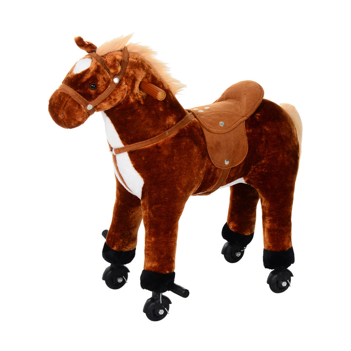 Cavalo de Brinquedo para Crianças de +3 Anos Cavalo de Brinquedo com Rodas Sons e Estrutura de Metal Carga 60kg 65x28x75 cm Castanho