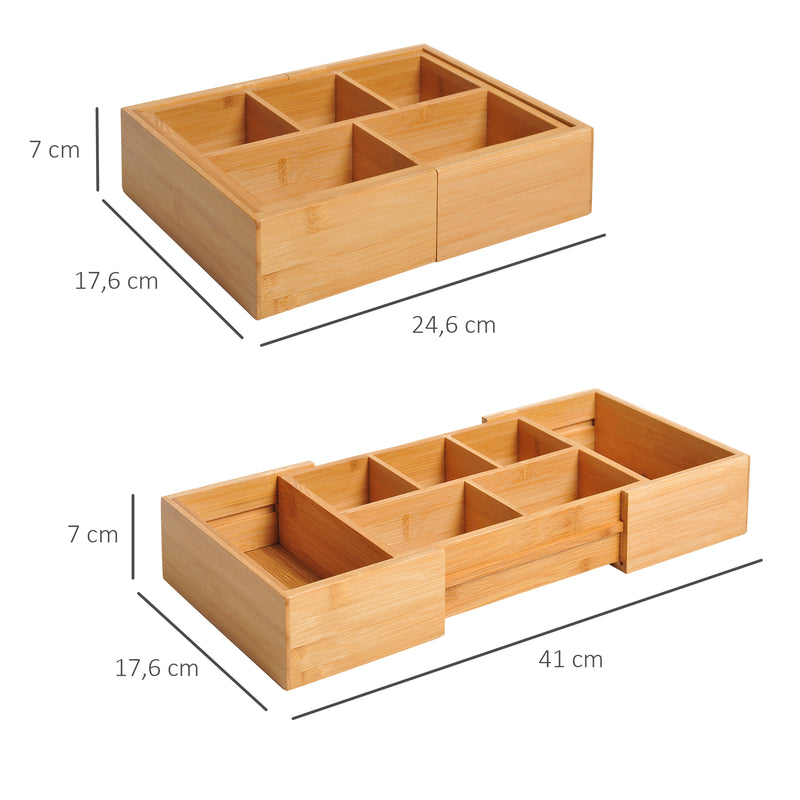 Organizador de Escritório de Bambu Caixa de Armazenamento Extensível com 5-7 Compartimentos para Maquilhagem Escritório Estúdio 24,6-41x17,6x7 cm Madeira