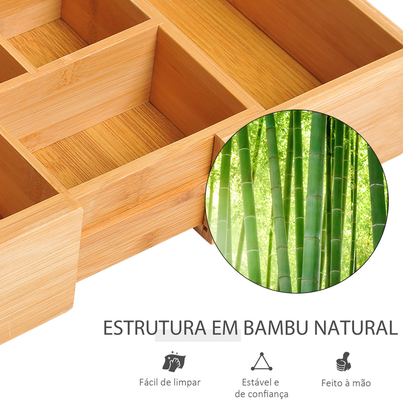 Organizador de Escritório de Bambu Caixa de Armazenamento Extensível com 5-7 Compartimentos para Maquilhagem Escritório Estúdio 24,6-41x17,6x7 cm Madeira