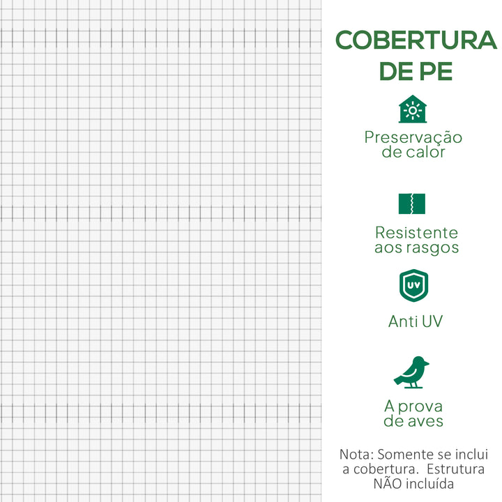 Cobertura de Estufa de Túnel 3x2x2m Cobertura de Substituição de Estufa Polietileno com 6 Janelas e Portas Enroláveis Proteção de Plantas para Jardim Branco