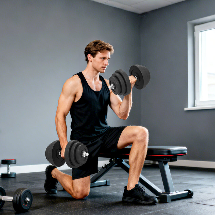 Jogo de Halteres Pesos de Fitness 40KG Ajustável Profissionais Ginásio Doméstico e Musculação com Barra Aço e Discos