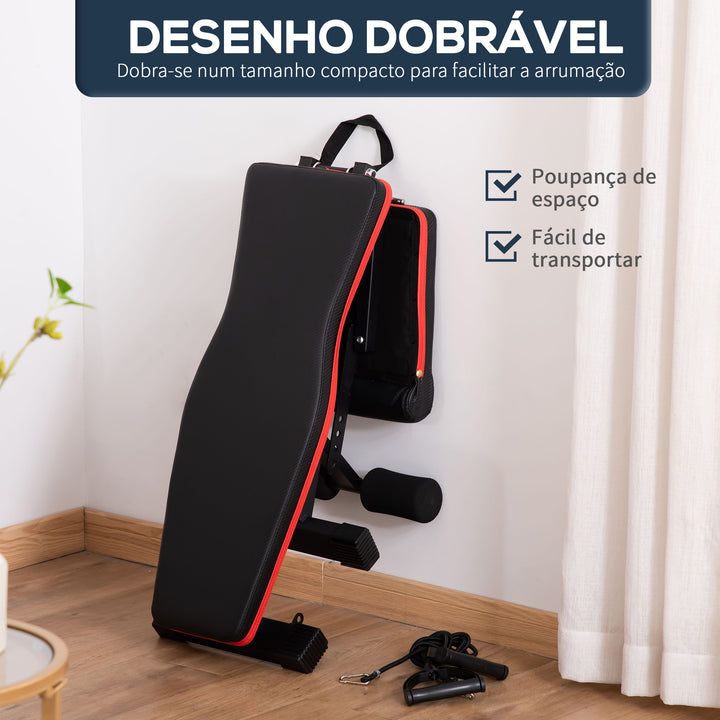 Banco de Musculação Dobrável Banco de Pesas Encosto e Assento Ajustáveis Extensão de Perna e Banda de Resistência para Treino Completo Ginásio em Casa 130x34x48-109 cm Preto