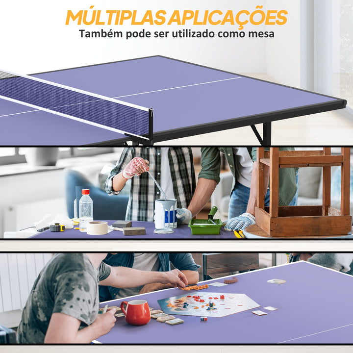 Mesa de Ping Pong Dobrável com Rede – Cor Azul – Aço e MDF – 152.5x274x76cm