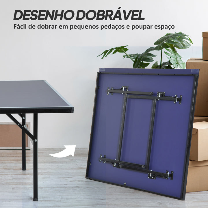 Mesa de Ping Pong Dobrável com Rede – Cor Azul – Aço e MDF – 152.5x274x76cm