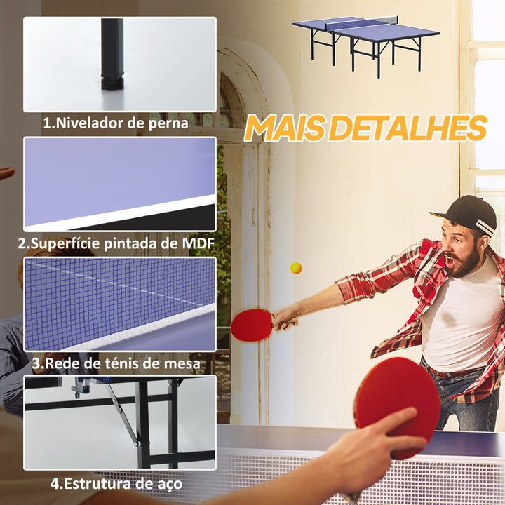 Mesa de Ping Pong Dobrável com Rede – Cor Azul – Aço e MDF – 152.5x274x76cm