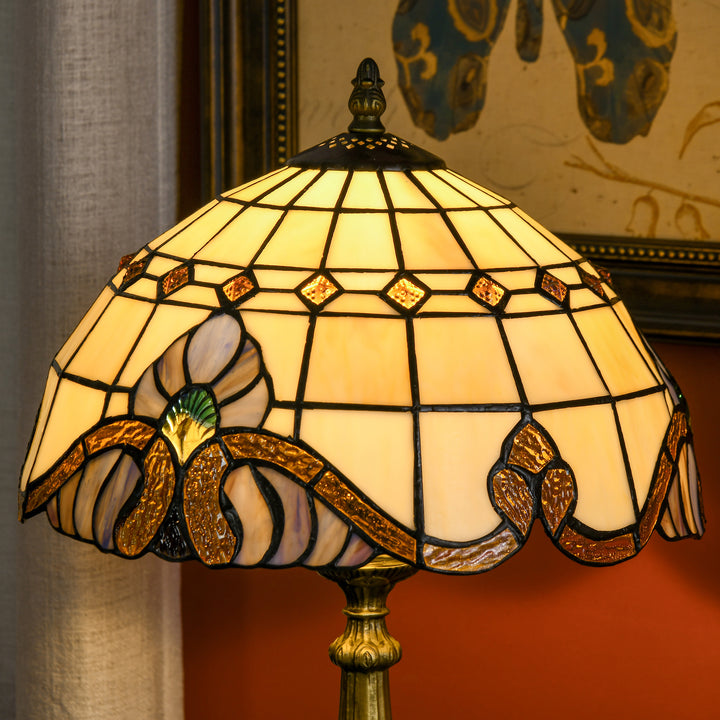 Candeeiro de Mesa com Desenho de Vitrais Coloridos Candeeiro de Mesa Feito a Mão Candeeiro de Mesa de Vidro para Dormitório Sala de Estar Escritório Ø30x48 cm Multicor