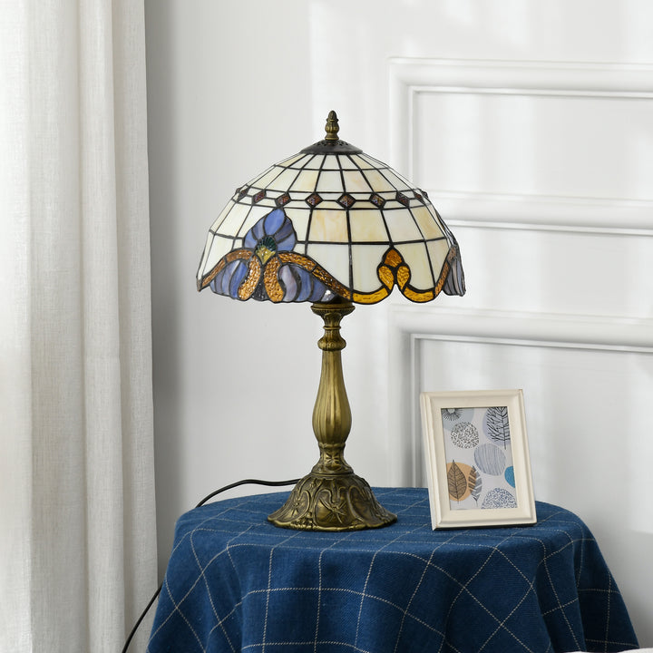 Candeeiro de Mesa com Desenho de Vitrais Coloridos Candeeiro de Mesa Feito a Mão Candeeiro de Mesa de Vidro para Dormitório Sala de Estar Escritório Ø30x48 cm Multicor