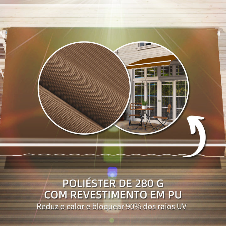 Toldo Manual Retrátil com Manivela 295x245cm Toldo Enrolável Alumínio com Proteção Solar para Janela Portas Balcão Terraço Exterior Café