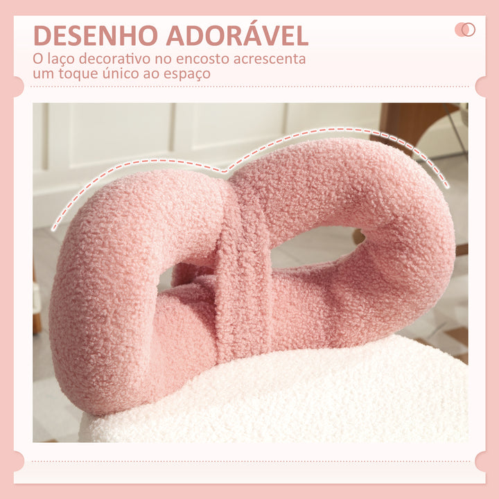 Banco Giratório com Encosto Banco com Rodas Altura Regulável 63-77 cm Estofado em Tecido tipo Borreguito para Salões Ateliês Spa Massagem 50x50x63-77 cm Branco e Rosa