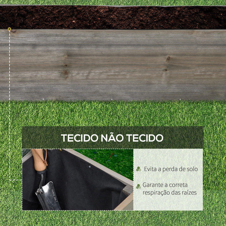 Floreira Exterior Grande com Rodas Floreira de Madeira com Tecido não Tecido Floreira com Sistema de Drenagem para Cultivo de Flores Plantas em Varanda Pátio 96x30,6x30 cm Madeira Acinzentada
