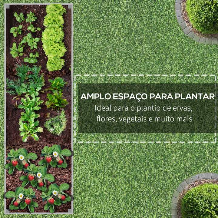 Floreira Exterior Grande com Rodas Floreira de Madeira com Tecido não Tecido Floreira com Sistema de Drenagem para Cultivo de Flores Plantas em Varanda Pátio 96x30,6x30 cm Madeira Acinzentada