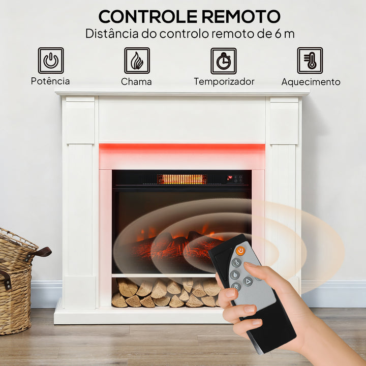 Lareira Elétrica Empotrada com Efeito de Chama 3D e Tira de Luz LED RGB 1800W Temporizador Termostato Digital Controlo Remoto para 30 m² 105x27x97 cm Branca