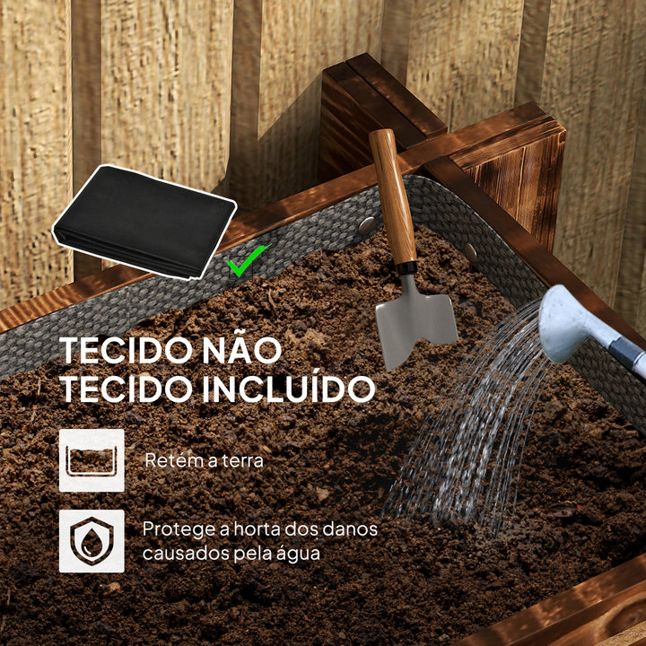 Caixa de Plantio de Madeira de 3 Níveis Horta Vertical em Escada com Malha Geotextil para Cultivos de Plantas Flores para Jardim Terraço Exterior 93x93x35 cm Carbonizado