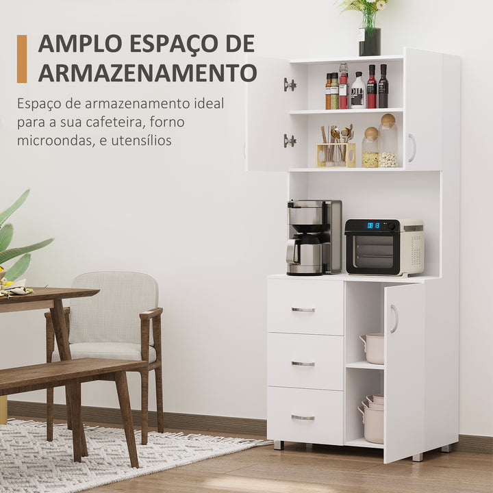 Armário de Armazenamento de Cozinha Armário Alto com 3 Gavetas 3 Portas e Prateleiras Interiores Ajustáveis móvel Auxiliar para Sala de Jantar Sala de Estar 80x39,5x183,5cm Branco