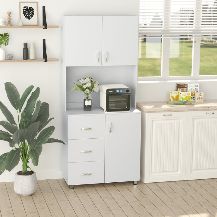 Armário de Armazenamento de Cozinha Armário Alto com 3 Gavetas 3 Portas e Prateleiras Interiores Ajustáveis móvel Auxiliar para Sala de Jantar Sala de Estar 80x39,5x183,5cm Branco