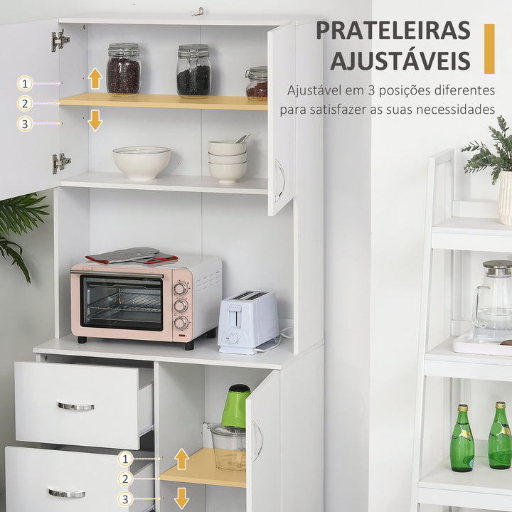 Armário de Armazenamento de Cozinha Armário Alto com 3 Gavetas 3 Portas e Prateleiras Interiores Ajustáveis móvel Auxiliar para Sala de Jantar Sala de Estar 80x39,5x183,5cm Branco