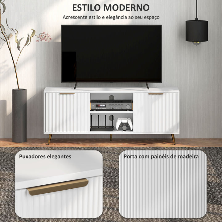 Móvel de TV Moderno Móvel de TV para Sala de Estar com 2 Compartimentos Abertos e 2 Portas Móvel para Televisores de 55 Polegadas 120x35x48 cm Branco