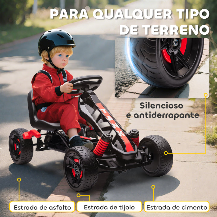 Kart a Pedais para Crianças a Partir dos 3 Anos Kart com Embraiagem Automática Travão Rodas Antiderrapantes em EVA e Estrutura Metálica Carga 50 kg 100x59x60,5 cm Vermelho