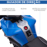 Mota Elétrica para Crianças a partir de 18 Meses 6V com Faróis Buzina 2 Rodas de Equilibrio Velocidade Máx. de 3km/h Motocicleta de Brinquedo 88,5x42,5x49 cm Azul