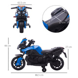 Mota Elétrica para Crianças a partir de 18 Meses 6V com Faróis Buzina 2 Rodas de Equilibrio Velocidade Máx. de 3km/h Motocicleta de Brinquedo 88,5x42,5x49 cm Azul