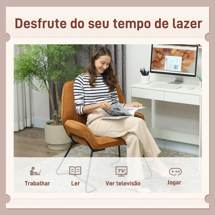 Poltrona Sala de Estar Moderna Poltrona de Leitura com Assento Largo e Acolchoado Estofada em Veludo Pés de Metal Poltrona para Dormitório 70x67,5x87 cm Marrom