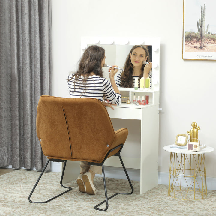 Poltrona Sala de Estar Moderna Poltrona de Leitura com Assento Largo e Acolchoado Estofada em Veludo Pés de Metal Poltrona para Dormitório 70x67,5x87 cm Marrom