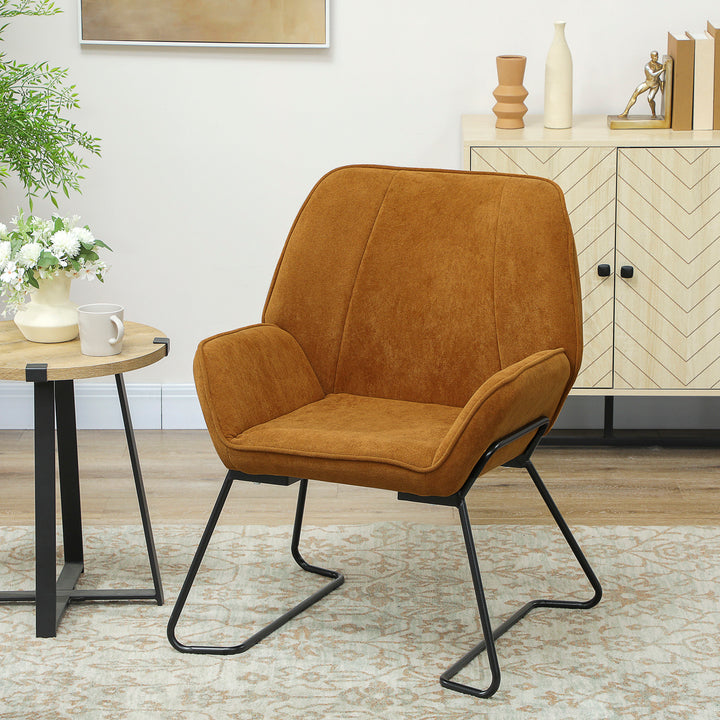 Poltrona Sala de Estar Moderna Poltrona de Leitura com Assento Largo e Acolchoado Estofada em Veludo Pés de Metal Poltrona para Dormitório 70x67,5x87 cm Marrom