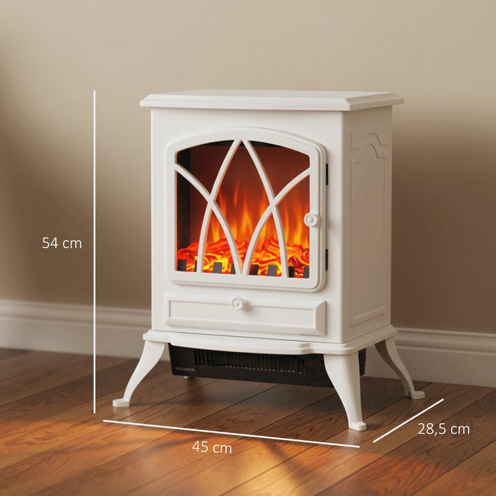 Lareira Elétrica Portátil Lareira Elétrica com Efeito de Chama Realista Potência 1000W/2000W 45x28,5x54 cm Branco