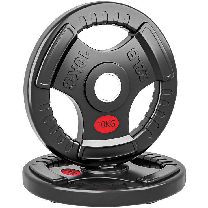 Discos de Pesos com Orifício de Ø50 mm 2 Discos de 10 kg com Anel Interior de Aço e Triplo Aperto para Halteres e Barras Treino Fitness em Casa Ginásio Ø32x4,5 cm Preto