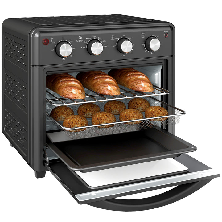 Mini Forno Elétrico Multifuncional Mini Forno Elétrico de 30L 1600W Mini Forno de Convecção com 7 Modos Temporizador e Temperatura Ajustável 43x39x39 cm Preto