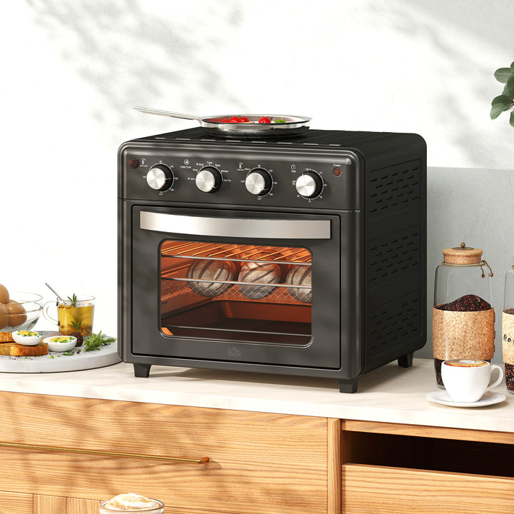 Mini Forno Elétrico Multifuncional Mini Forno Elétrico de 30L 1600W Mini Forno de Convecção com 7 Modos Temporizador e Temperatura Ajustável 43x39x39 cm Preto