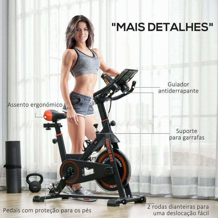 Bicicleta Estática com Resistência Ajustável Bicicleta Fitness com Volante de Inércia de 8 kg Ecrã LCD Guiador e Assento Ajustável para Casa Ginásio 103x53x100-114 cm Preto e Vermelho