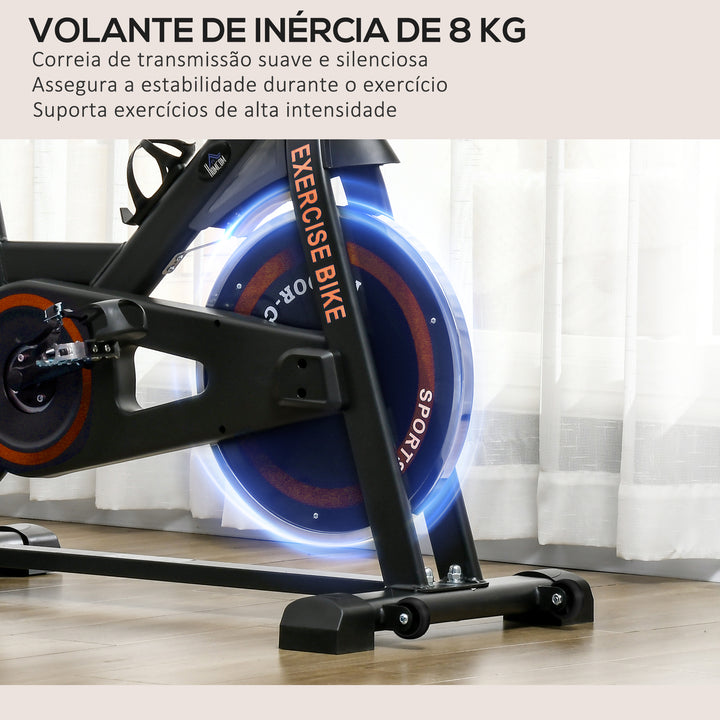 Bicicleta Estática com Resistência Ajustável Bicicleta Fitness com Volante de Inércia de 8 kg Ecrã LCD Guiador e Assento Ajustável para Casa Ginásio 103x53x100-114 cm Preto e Vermelho
