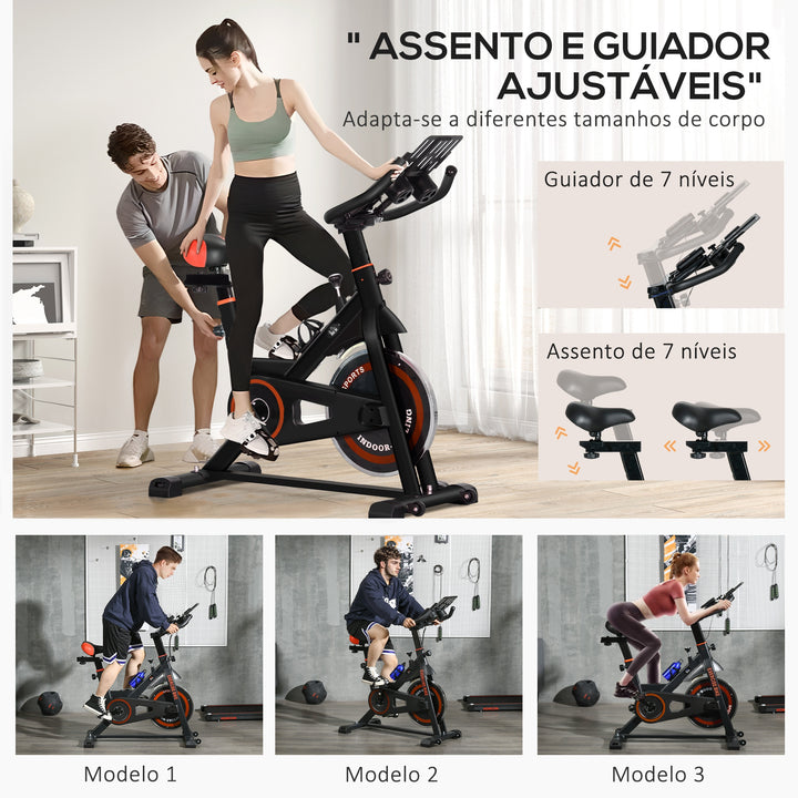 Bicicleta Estática com Resistência Ajustável Bicicleta Fitness com Volante de Inércia de 8 kg Ecrã LCD Guiador e Assento Ajustável para Casa Ginásio 103x53x100-114 cm Preto e Vermelho