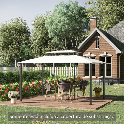 Teto de Substituição 4x3m para Pérgola de Jardim 2 Níveis Respirável com 8 Orifícios de Drenagem Cobertura Superior de Substituição para Pérgola Exterior Bege