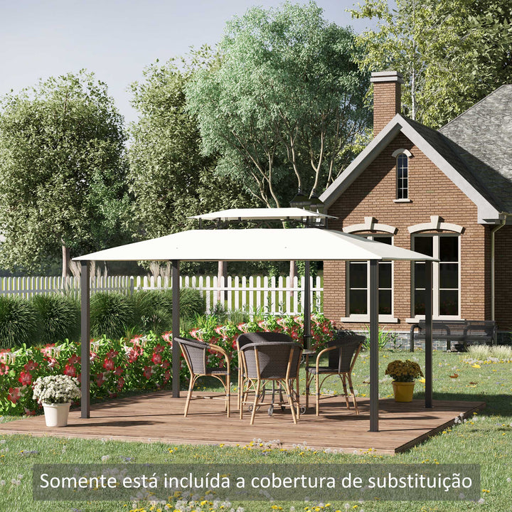 Teto de Substituição 4x3m para Pérgola de Jardim 2 Níveis Respirável com 8 Orifícios de Drenagem Cobertura Superior de Substituição para Pérgola Exterior Bege