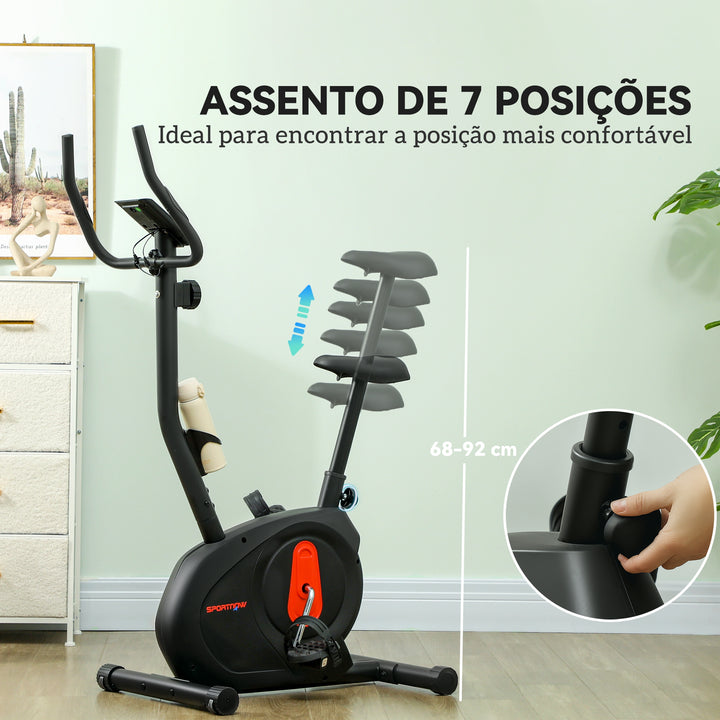 Bicicleta Estática Silenciosa com 8 Níveis de Resistência Magnética Sensor de Frequência Assento Ajustável Ecrã LCD e Suporte para Telemóvel Carga 100 kg 88x50,5x131,5 cm Preto