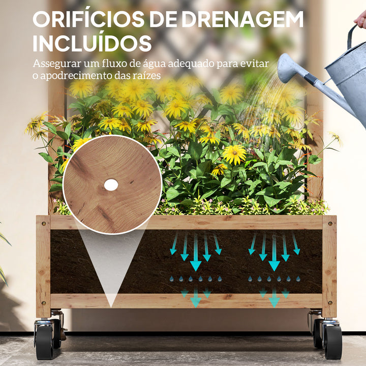 Conjunto de 2 Jardineiras de Exterior Jardineiras com Treliça Metálica para Plantas Trepadeiras Vasos com Rodas para Jardim Pátio 52x25x97 cm Madeira